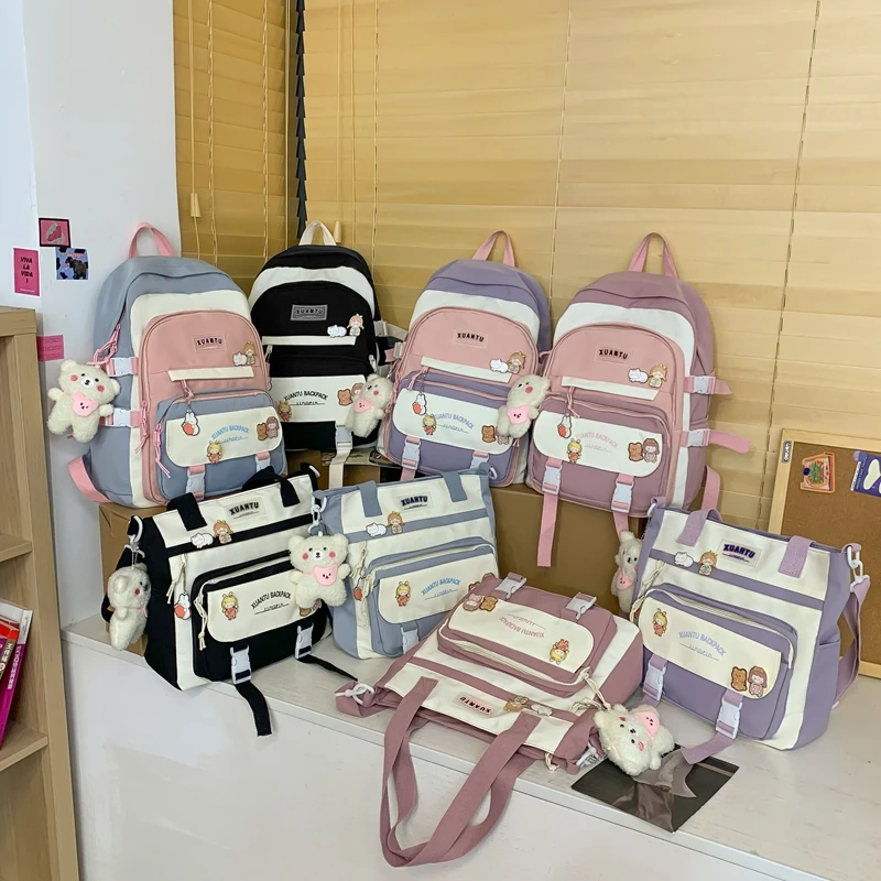 JULYCCINO Multi Pocket Badge Women Backpack High School Girls School Bag Shoulder Bags For Teenage Girls Cute Backpack Mochila