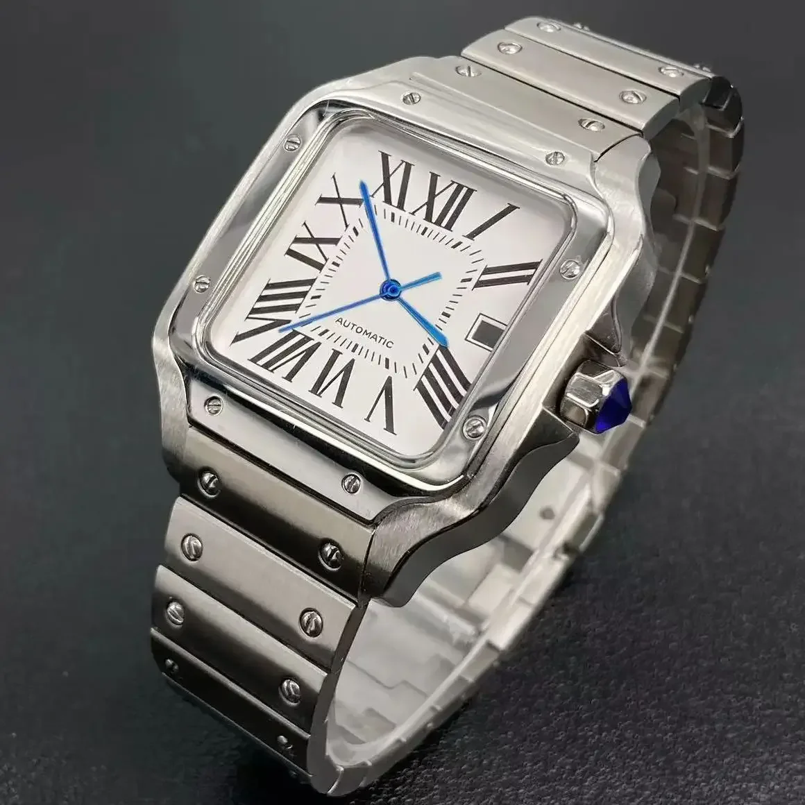 

38mm NH35 Square Case Strap Bracelet Silver Modification Parts For MOD Santo Case NH35 NH36 Movement 27mm Square Dial Hands