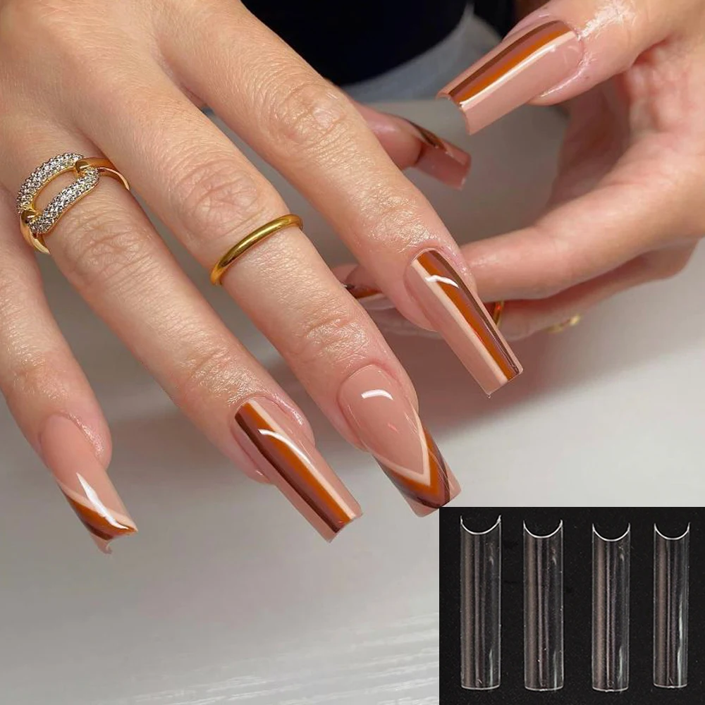 120pcs Matte Water Pipe Shape False Nails Half Cover Classic Design Fashionable Press on Nails Detachable Acrylic Nail Art Tool