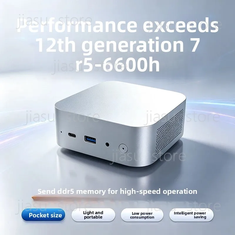 AMD R5 6600H Mini Computer, Compact Desktop PC for Office Gaming Design, Mini PC with RAM Included