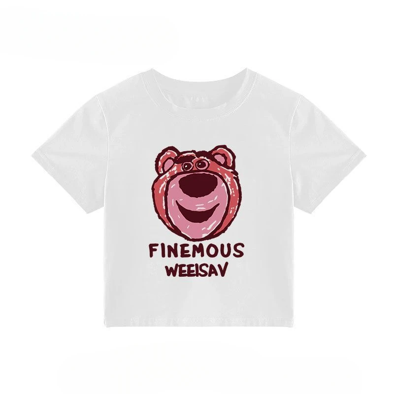 Disney Lotso T-shirt Cartoon Woman Sexy Casual Short Tight Top Summer Fashion Streetwear T-shirt Tops Disney Fashion Woman Tops