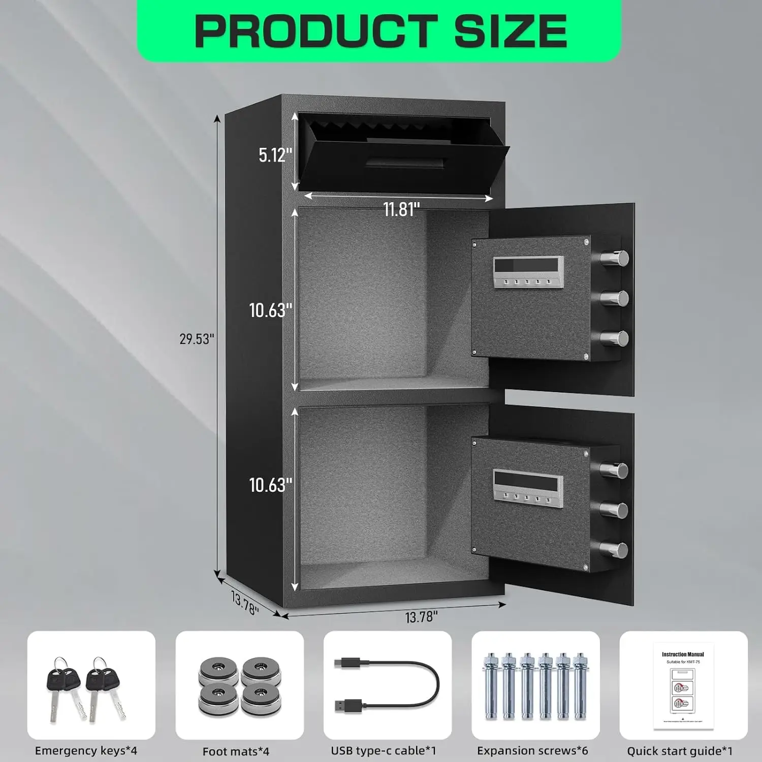 Kavey 6.5 Cub Large Safe with Depository Drop Slot, Digital Keypad & Dual Alarm, Home Safe for Documents Cash, Jewelry