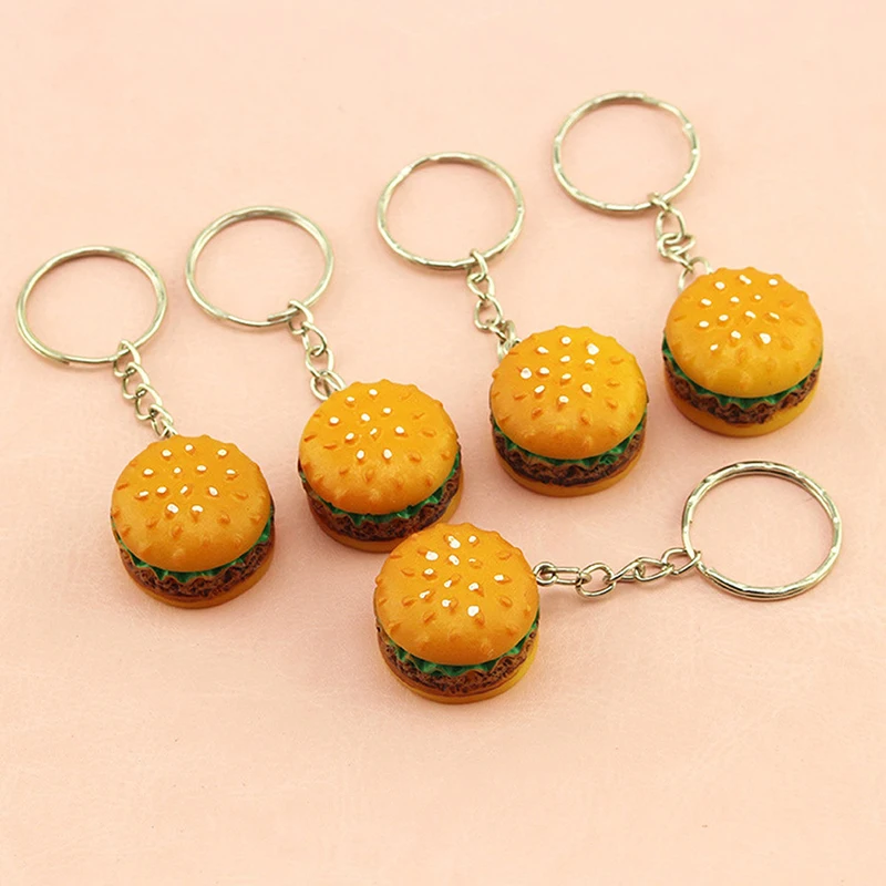 1PCS Cute Mini Simulation Food Key Chain Handmade Resin Hamburger Cake Keychain Gift Pendant Accessories Lovely Keyring Jewelry