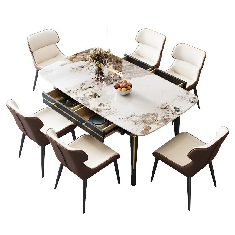 

bnNew Modern Simple With Drawer Burning Stone Tabletop Solid Wood Apartment Table Dining Room Furniture&