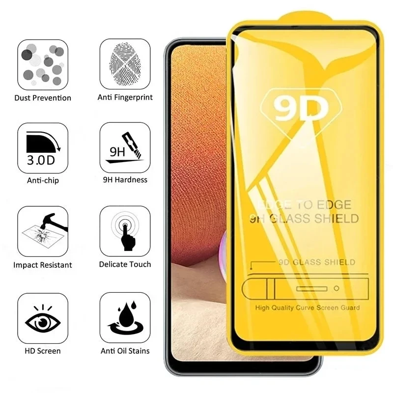 9D Tempered Glass For Samsung A54 A34 A55 A35 A15 A13 A14 A53 A52 A12 A33 A23 A32 A73 A50 A70 A21S Screen Protector + Lens Film