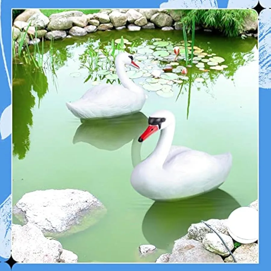 Deekin 2 Pieces Swan Decoy Pond Decoration Goose Decoys Hunting Floating Deterrent Garden Pond Decoration for Fields or Float o