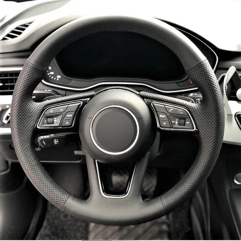 Alcantara Steering Wheel Cover Real Leather Black Thread Steering Wheel Wrap Car Accessoires for Audi A3 A4 A5 S4 (2018- 2019)