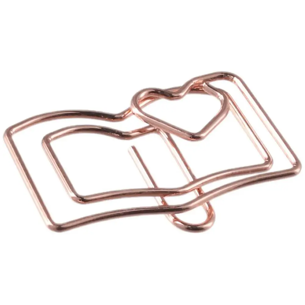 50Pcs Book Shaped Paper Clips Rose Gold Mini Bookmark Metal Office Accessories Home