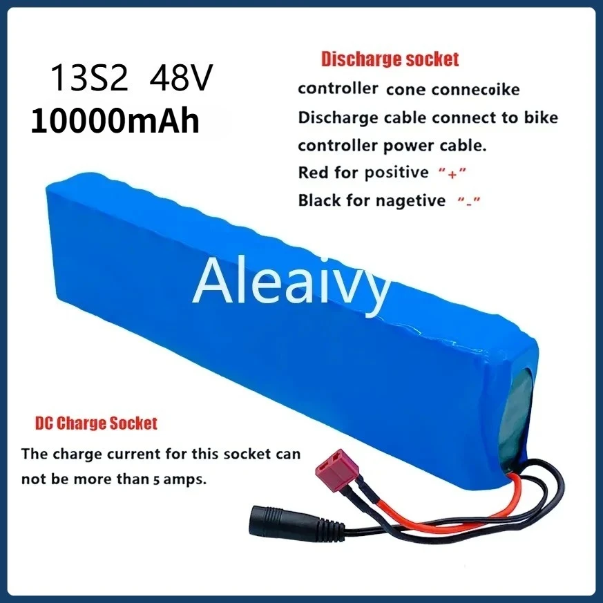 

48V 10Ah Battery 13S2P 18650 Pack with 54.6V Charger for 250W 350W 500W Conversion Kit ultra-large capacity