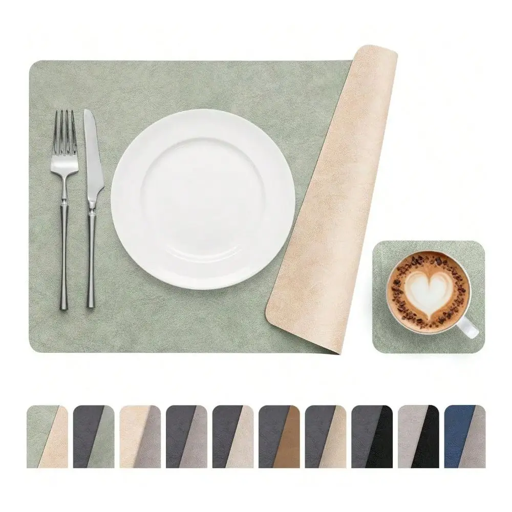 Placemats Set Of 4, Dual Sided Place Mats With Drink Coasters Waterproof Faux Leather Table Mats, Heat Resistant Wipeable For K