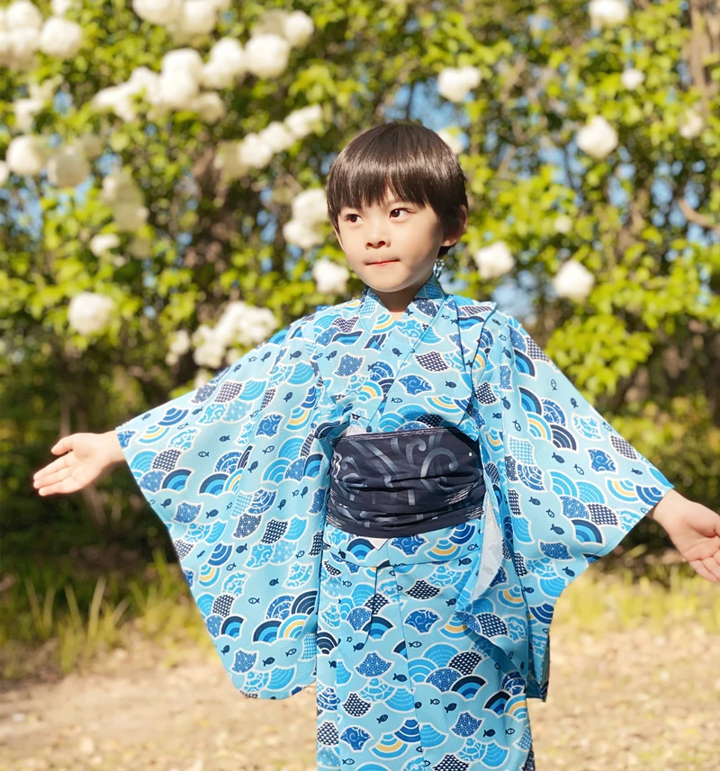 

Japanese Traditional Children's Kimono With Belt Formal Yukata Boy's Summer Dress Kid's Cosplay Costumes Photography Clothing