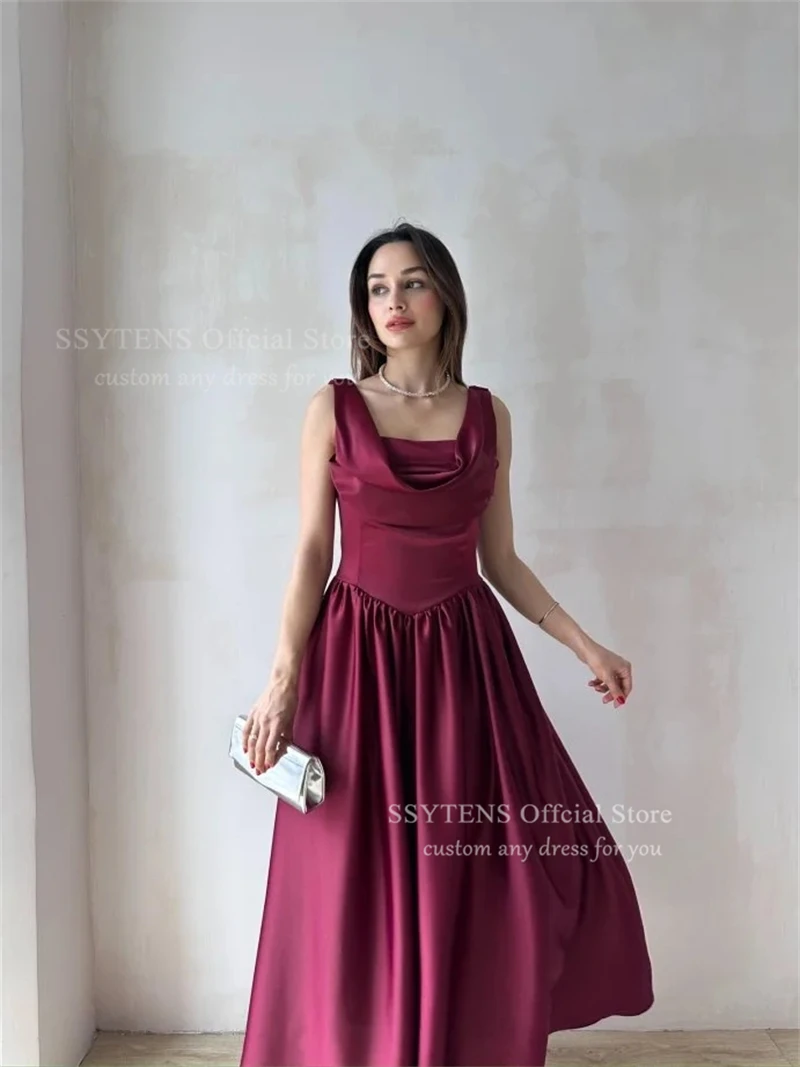 Gaun Malam Pernikahan Satin Seksi SSYTENS Gaun Prom Pengantin A-line Tanpa Lengan Midi Gaun Pesta Pernikahan Tanpa Punggung Disesuaikan 2026