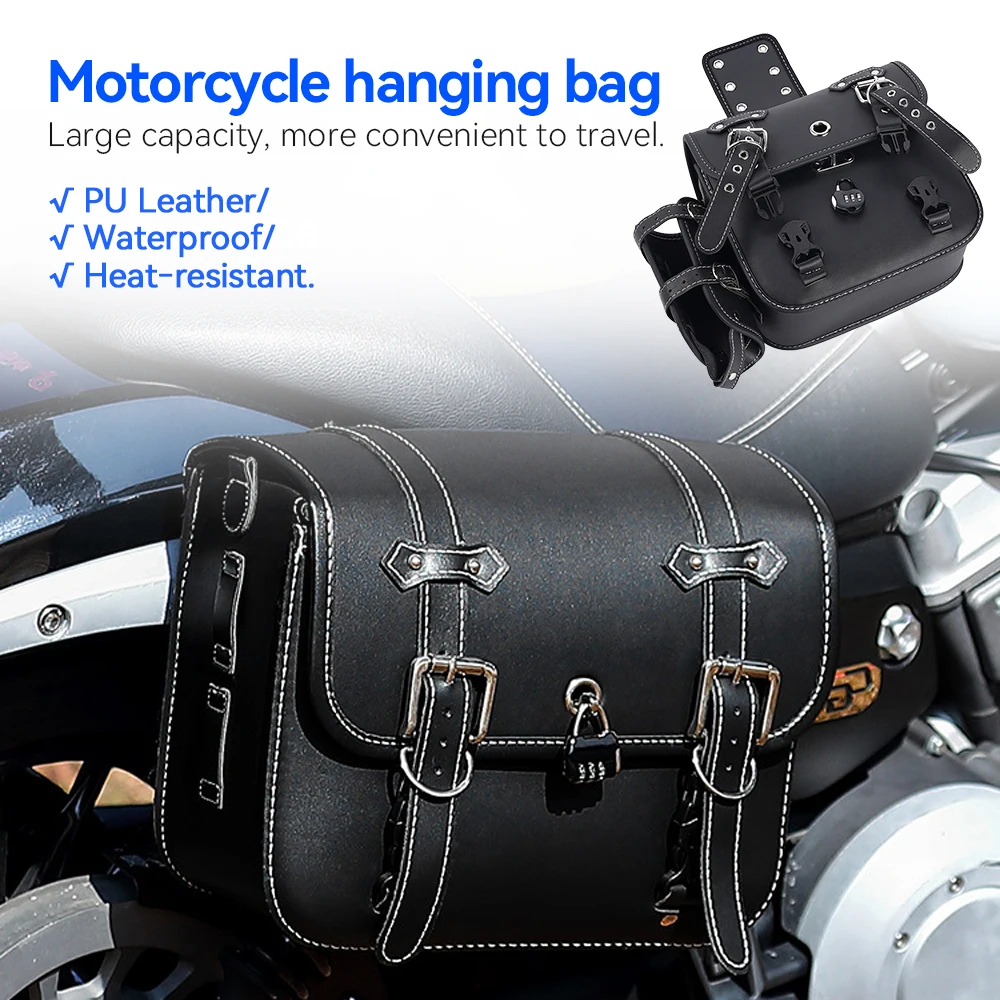 Motorbike Leather Side Bags Side SaddleBags For Harley Crown Prince Benda Lifan Black Waterproof Large Side Storage Bags