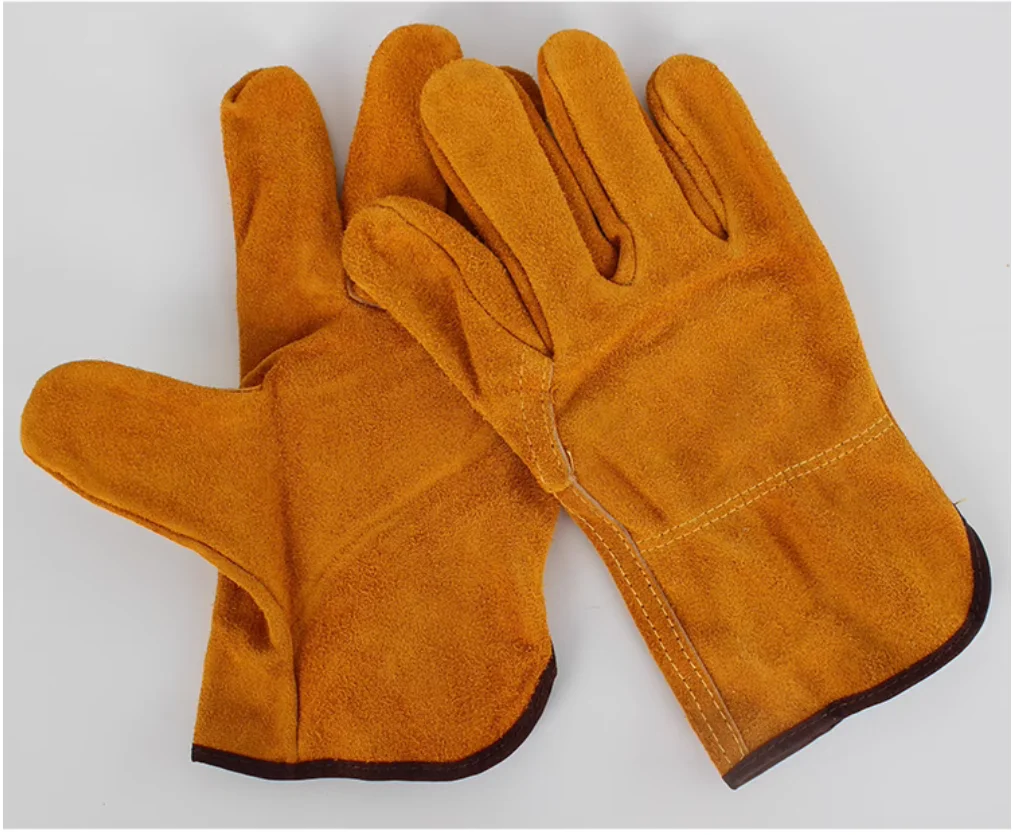 Pure cowhide welding wear-resistant, heat-insulating, and high-temperature resistant labor protection gloves