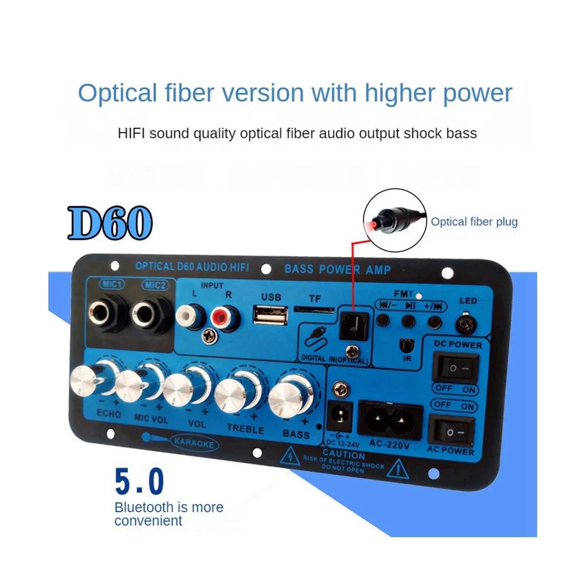 A57G-D60 50W ซับวูฟเฟอร์เครื่องขยายเสียงพร้อม Optical Audio 12V24V220V บลูทูธเครื่องขยายเสียงสําหรับ US Plug