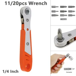 11/20 Pcs 1/4 Inch Mini Ratchet Wrench Screwdriver Bits with Multi Screw Drive Hex Socket Bit Set Dual Purpose L Bending  Wrench