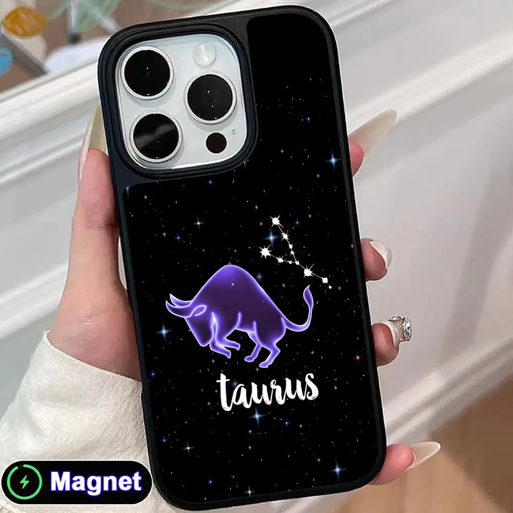 

Zodiac Sign Taurus Phone Case for iPhone 17 16 15 14 13 12 11 Air Pro Max Plus Matte Surface Magsafe Cover