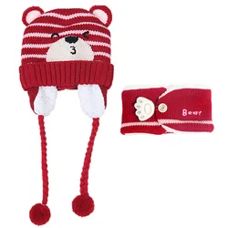 Baby Kind Winter Gebreide Oorkappen Beanie Muts Sjaal Set Kinderen Cartoon Beer Muts Zacht Warm Gebreide Cartoon Beer Kinderen Kind