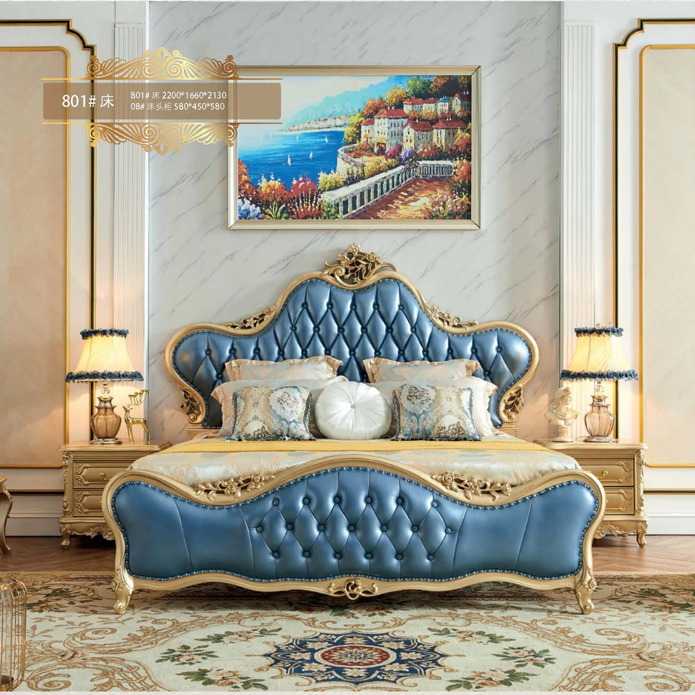 

#$Dubai Luxury Design Style Bedroom Furniture - Nordic Design Vintage Bed Frame, Solid Wood Wardrobe, High-End Hotel Design