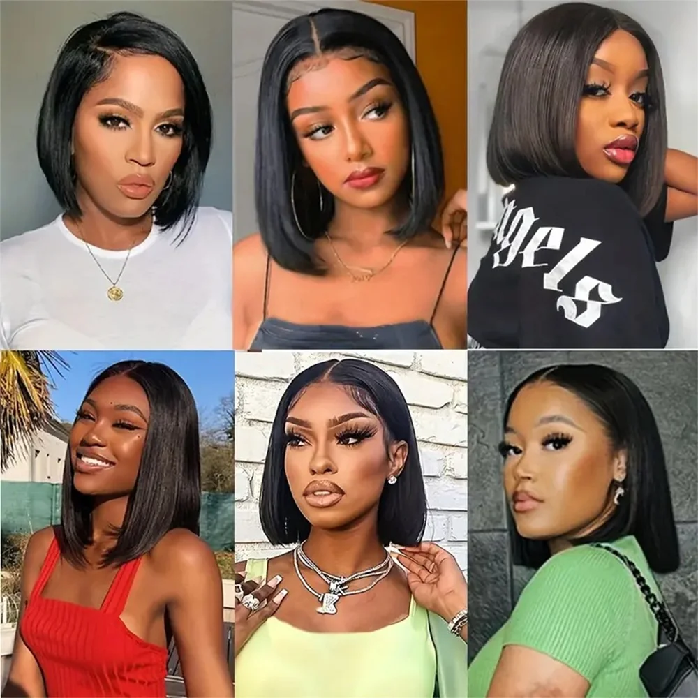 Parrucca Bob diritta per donna Capelli umani con densità del 180% Pre-pizzicati e pretagliati Anteriore in pizzo Versatile stile parte laterale Aspetto naturale