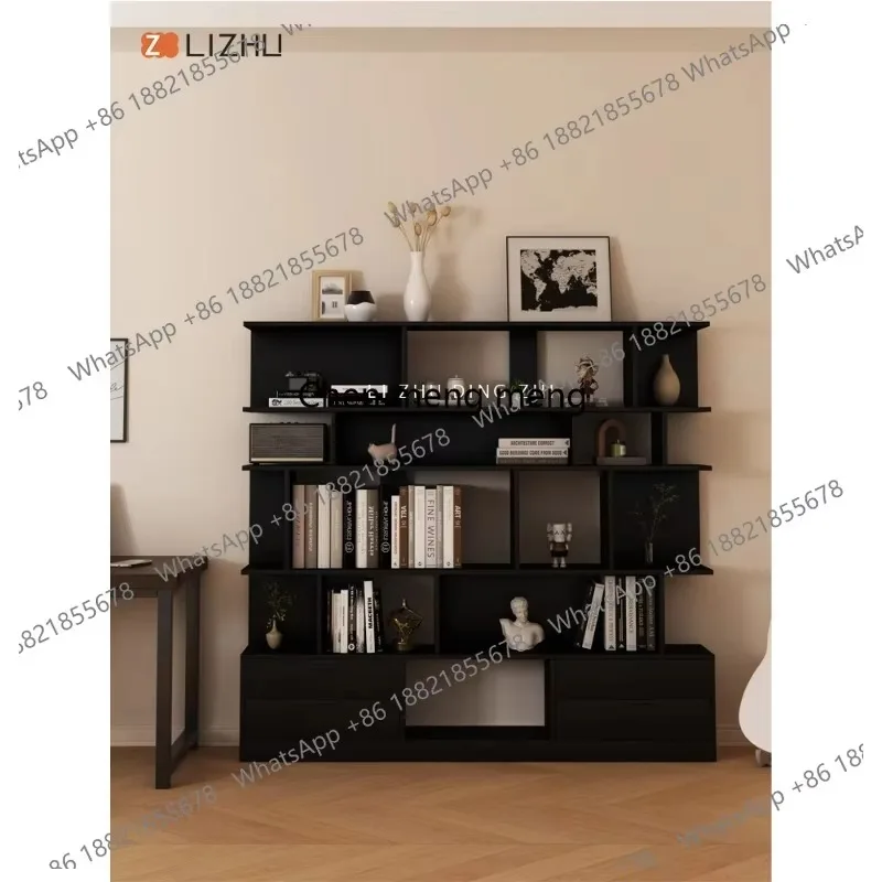 CC182 Nordic black reading bookshelf floor-to-ceiling integrated against the wall whole wall bookcase magazine shelf shelf