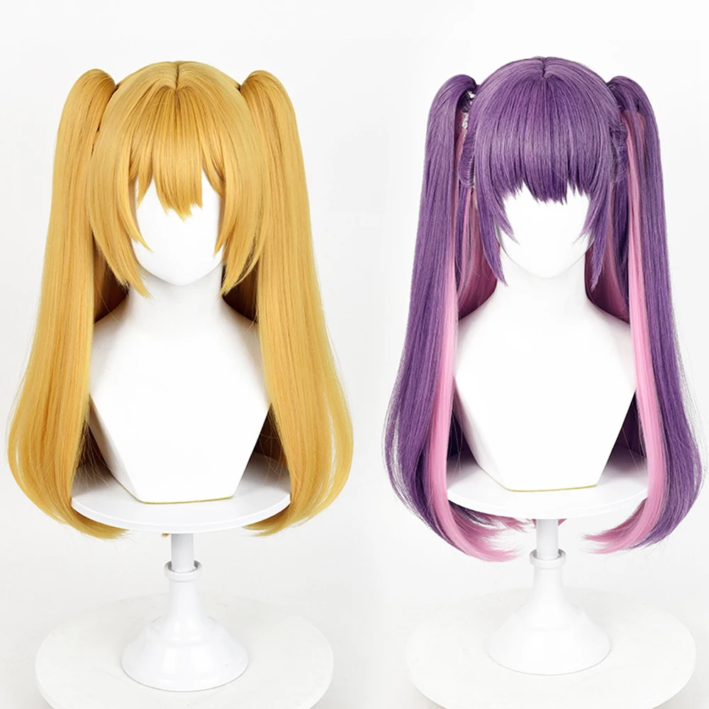 Yellow Purple Ombre Pink Long Straight Synthetic Wig Anime Cosplay Fluffy Ponytail Clip Wig for Daily Party