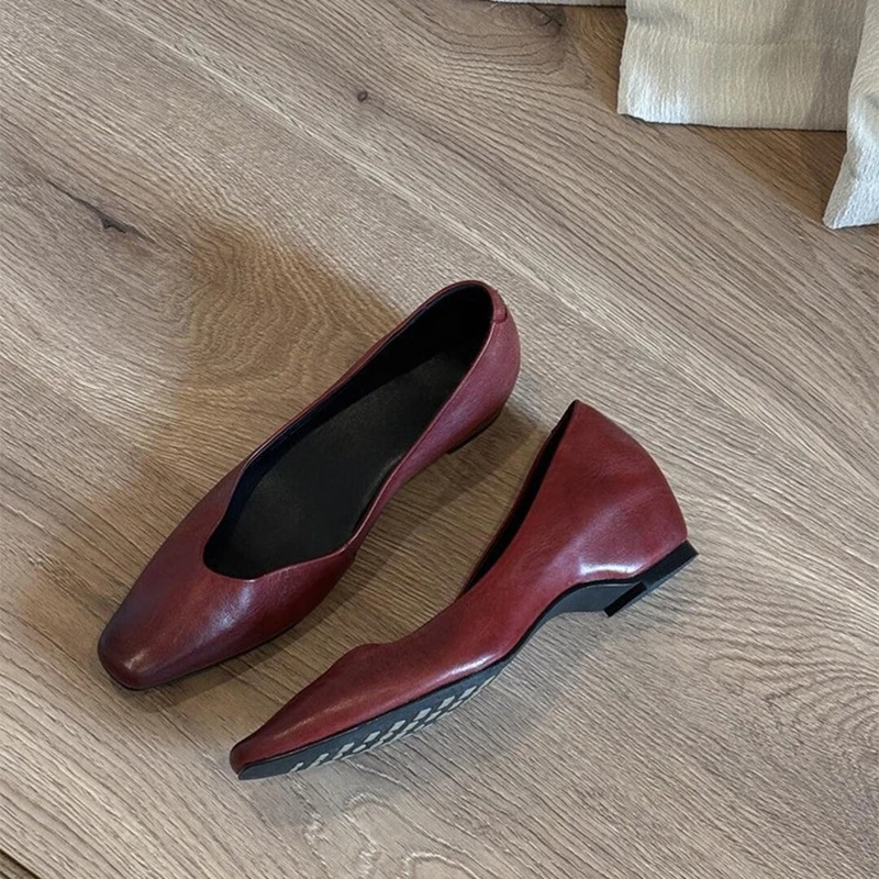 

Elegant Retro Women's Shoes Soft Leather Middle Heel Pumps Squre Toe Ladies Comfortable Work & Office Footwear