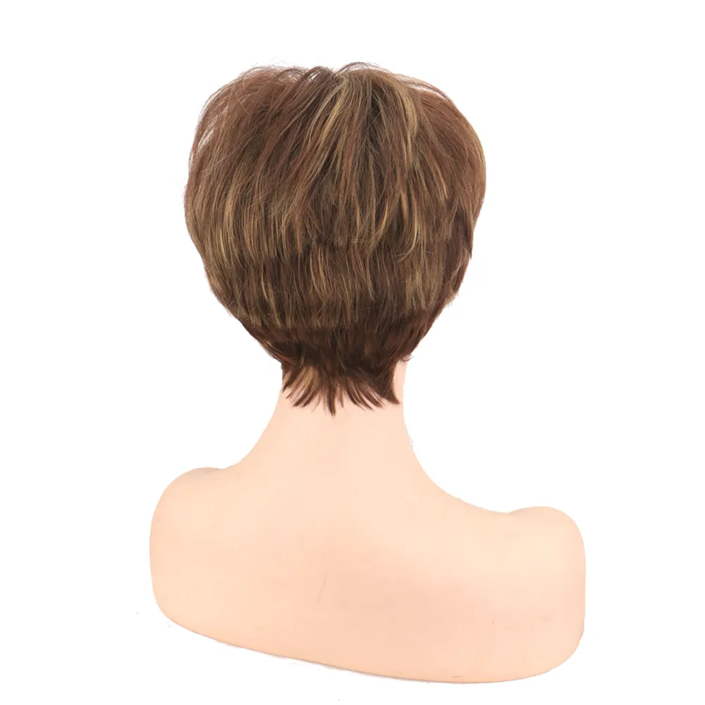 WHIMSICAL W Synthetic Women\'s Straight Natural Short Mix Brown Blonde Wig Wave Wigs for White Women