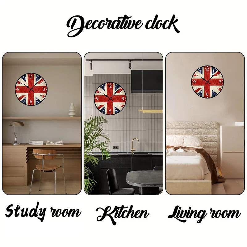 Flag Design Wooden Round Silent Hanging Wall Clock, Suitable For Living Room, Office, Study Room, Bedroom, Home Decoration view 5