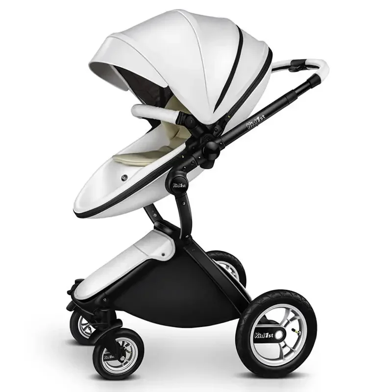 High-quality PU leather Baby Stroller 2in1 High Landscape Baby Carriage Pram Can Sit Reclining Folding Light Kids car