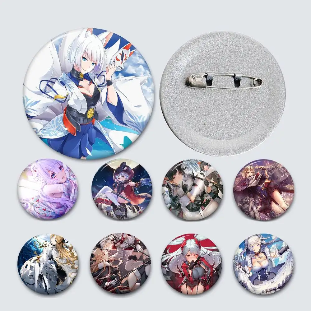 Azur Lane Tinplate Pin Button Custom Anime Role Old-school Brooch Cartoon Collar Badge Jewelry Gift Fans