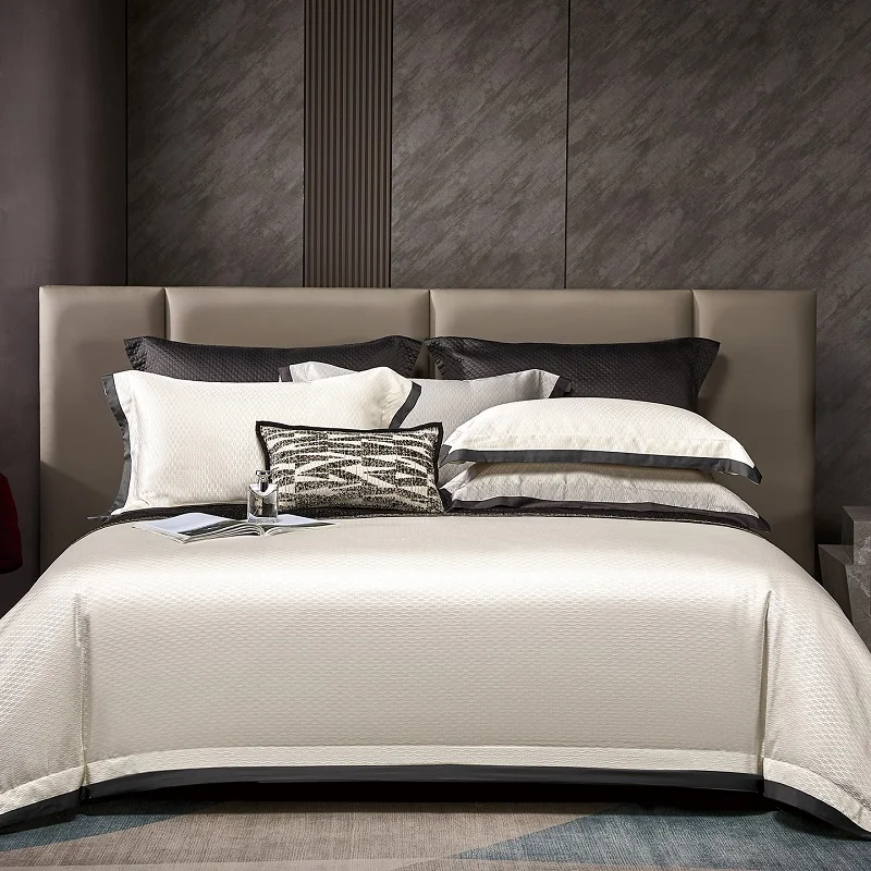 Luxury Hotel Grade Egyptian Cotton Jacquard Bedding Set Minimalist Geometric Texture Satin Duvet Cover Bed Sheet Pillowcase 4Pcs