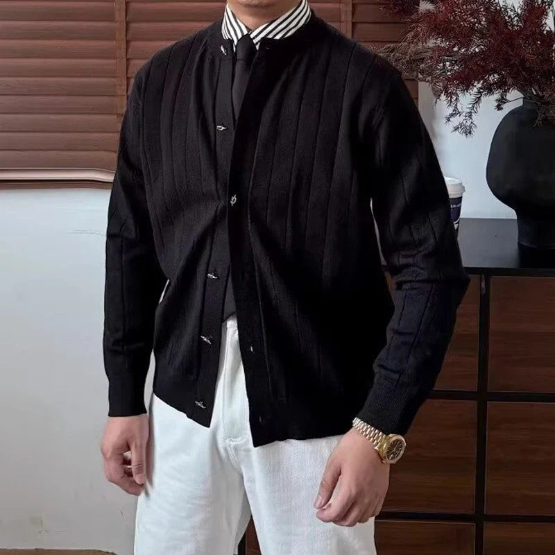 مكتب رجال الأعمال ملابس خارجية غير رسمية الخريف الشتاء موضة بلون سترة متماسكة القمم للرجال Vintage البلوزات المال القديم #2