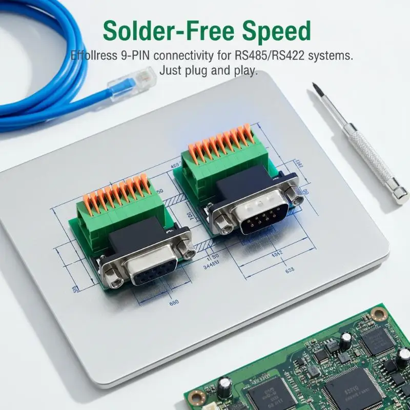 NewDB9 Male Female To RS485 RS422 9Pin Solderless Quick Connect Terminal Adapter Connector DB9 Welding-free Head Joint Adapter