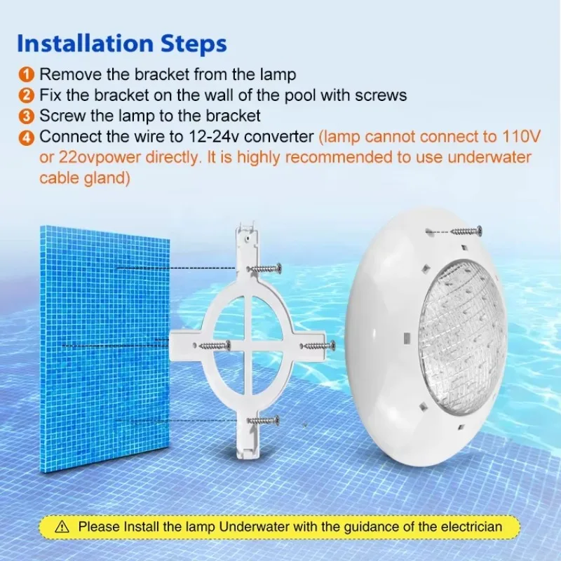High Quality Pool Led Light 12V Surface Mounted Above Ground Ip68 Waterproof Underwater Rgb Swim Led Pool Lamp