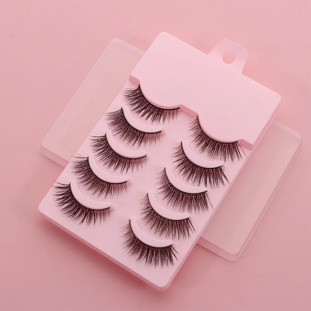 ขนตาปลอมธรรมชาติ 10 คู่ ก้านสีดำ ขนฟู 3 มิติ ขนมิ้งค์นุ่ม ขนตาแบบไขว้สไตล์มังงะ ต่อขนตา