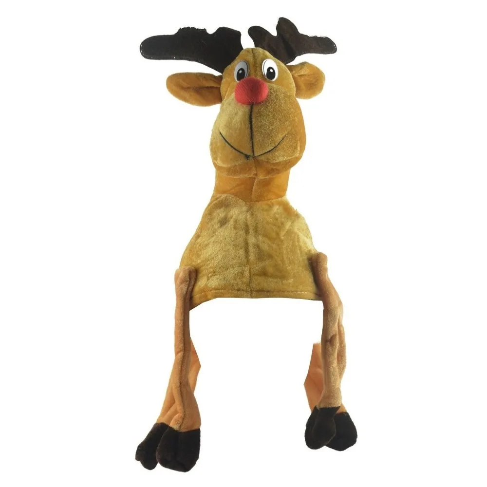 Creative Cartoon Christmas Santa Hat Ornaments Thick Christmas Deer Cap Singing Carols Noel Plush Elk Hat Party