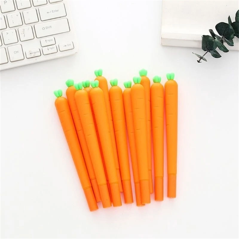 10 Pcs Carrot Gel Pen 0.5mm Neutral Pen Black Pen Smooth Writing Pen Vegetable Rollerball Pen for Student 41QA