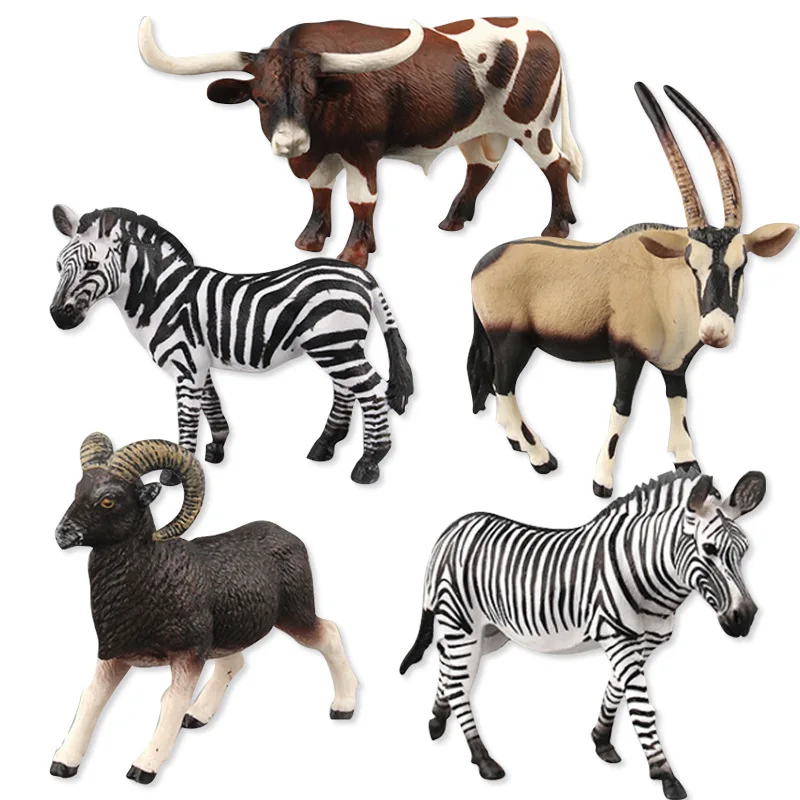 12CM Simulation Wildlife Park African Animals Model Toy Longhorn Bull Zebra  Antilope Action Figures Kids Early Learning Toys