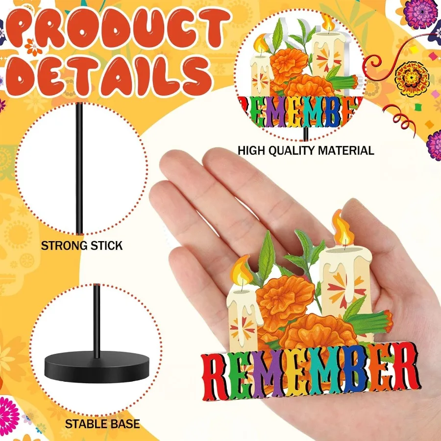 6 Pcs Dia De Los Muertos Decoration Day of The Dead Altar Table Centerpiece Wooden Sugar Skull Decor Tall Standing Mexican Hal