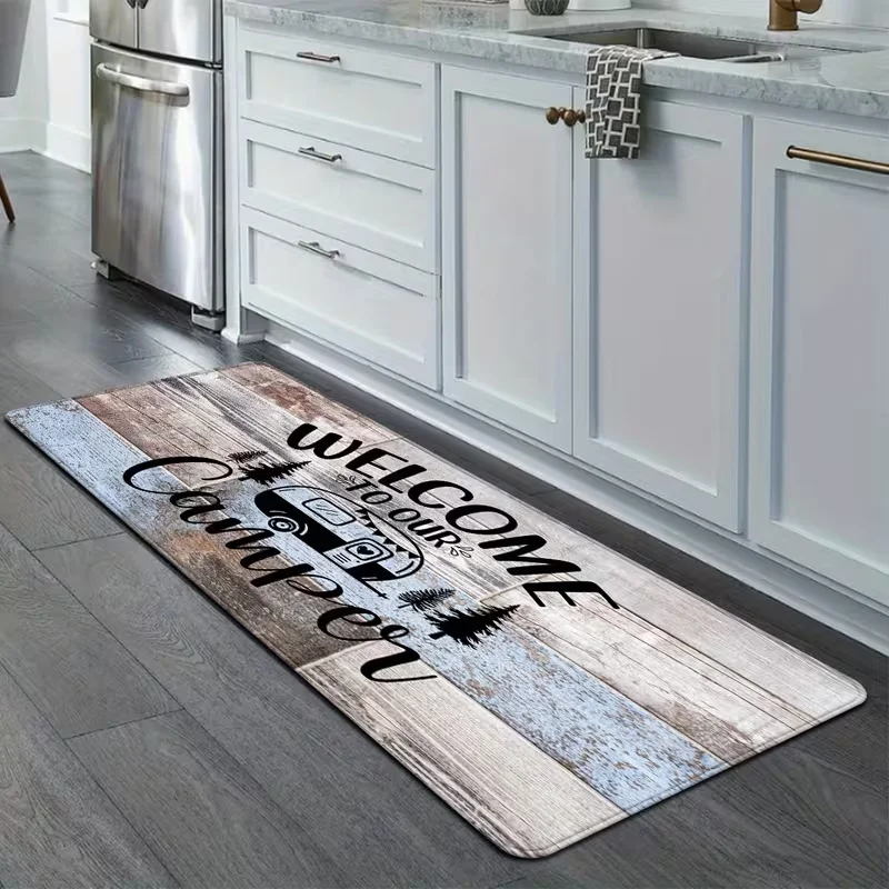 

New Arrival Rustic Farmhouse Camper Camping Print Runner Rug Non Slip Soft Floor Carpet for Kitchen Hallway Entryway Decor