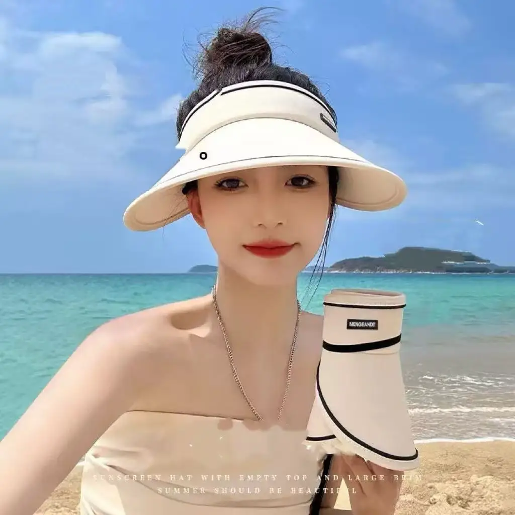 Women's UPF50+ UV Protection Sun Visor Hat Foldable Wide Brim Empty Top Summer Cap for Cycling Outdoor