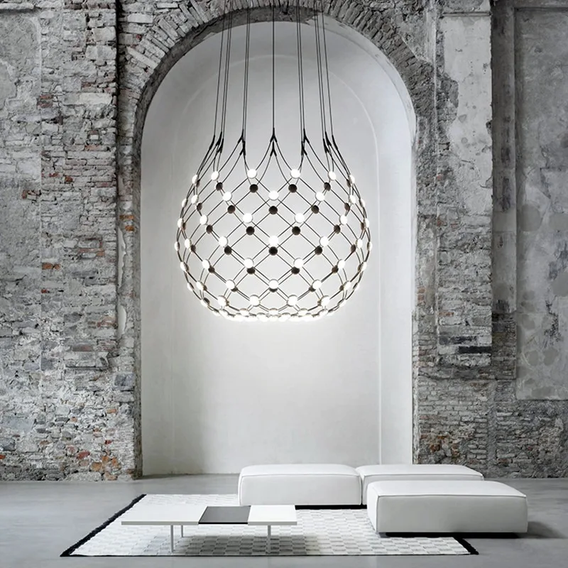 Italian villa living room chandelier empty designer soft lighting duplex building