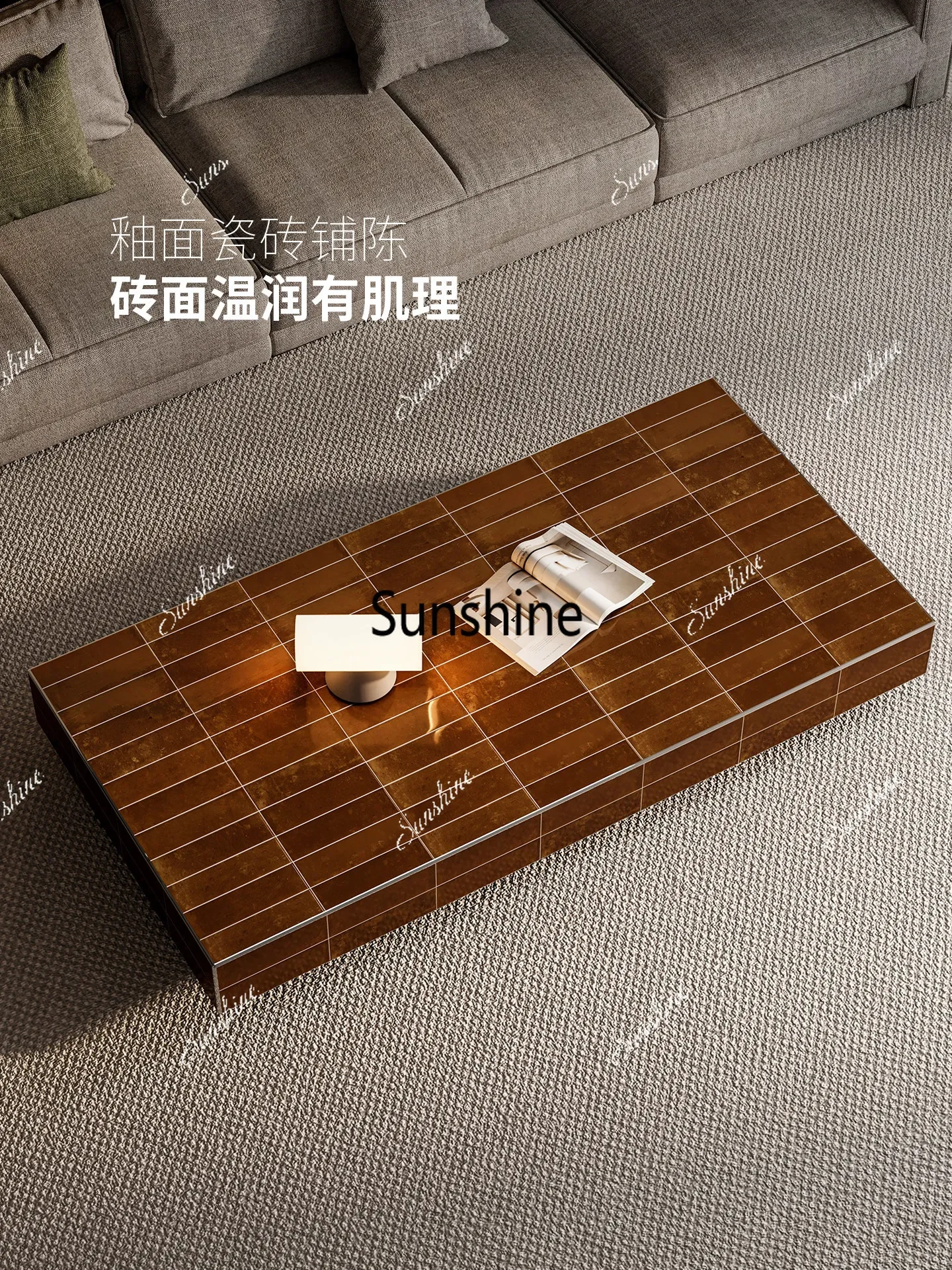 YYItalian light luxury design living room household rectangular handmade ceramic coffee table