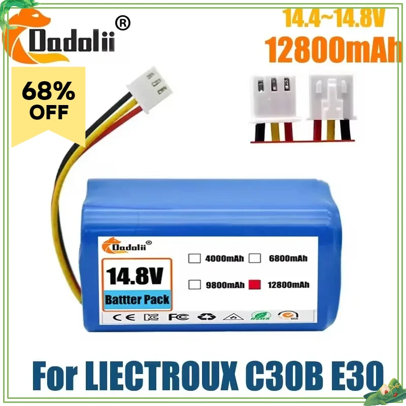 14.4V 12800mAh 18650 li-ion battery For LIECTROUX C30B XR500 E30 For PROSCENIC 800T 830P 820P 820T 820S Robot Vacuum Cleaner