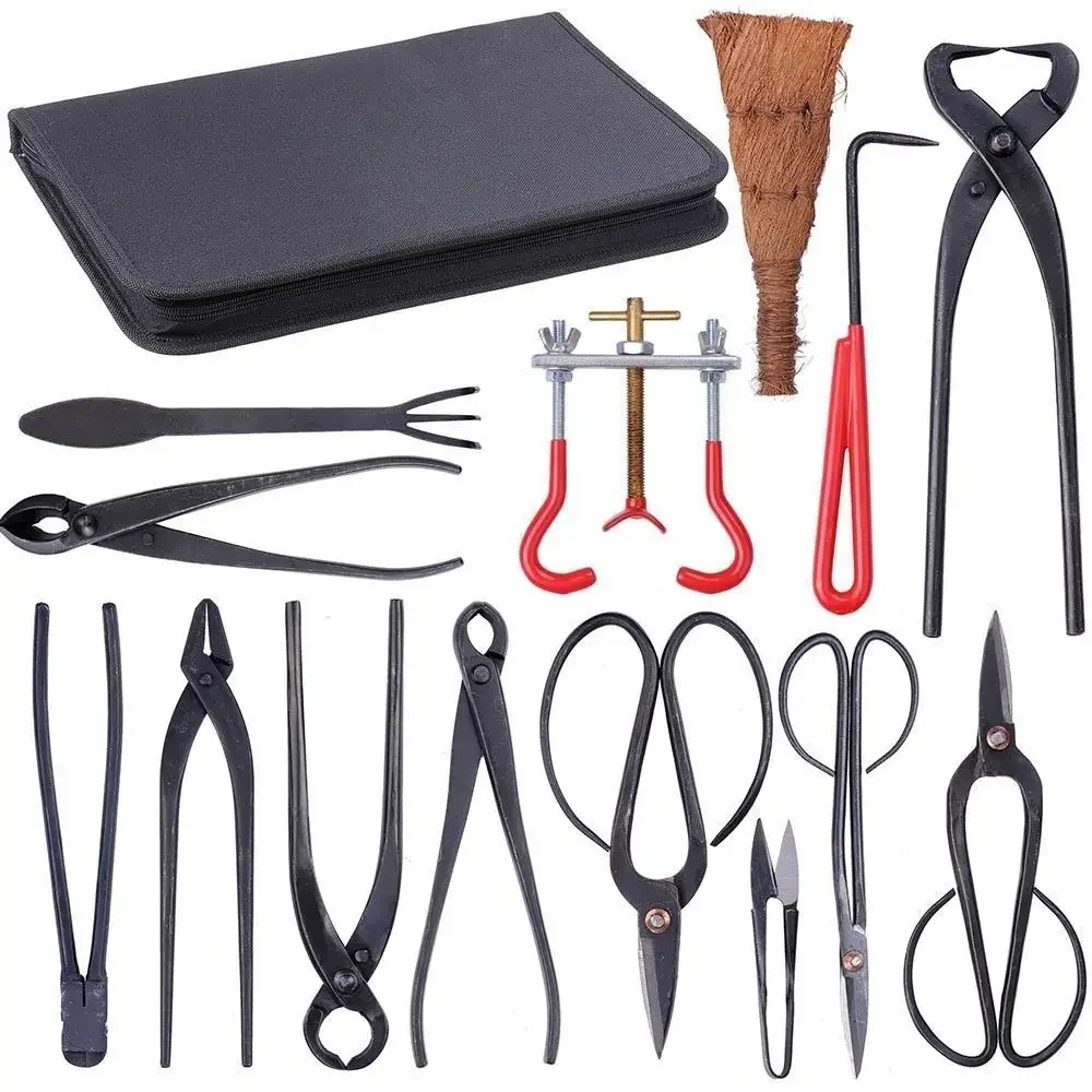 High quality gardening bonsai tool set multi-function bonsai kit 14 piece set carbon steel cutting kit and tool kit / rolling