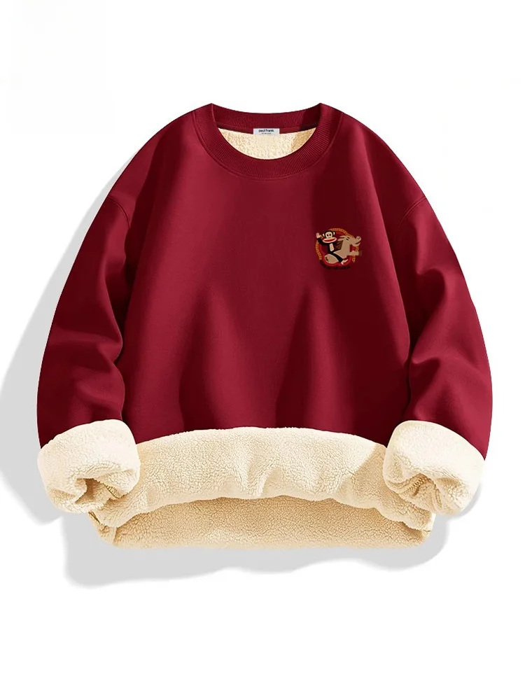 

2026 Year of the Red Thiened Lamb Velvet ex Sweatirt Casual Warm Cotton Polyester Long Sve round ...