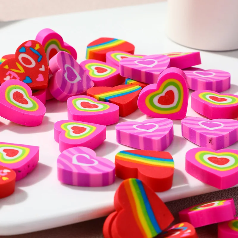 30pcs Large Heart-Shaped Erasers - 7 Unique Designs For Valentines Day, Perfect For Classroom Rewards & Party Favors, Valentines