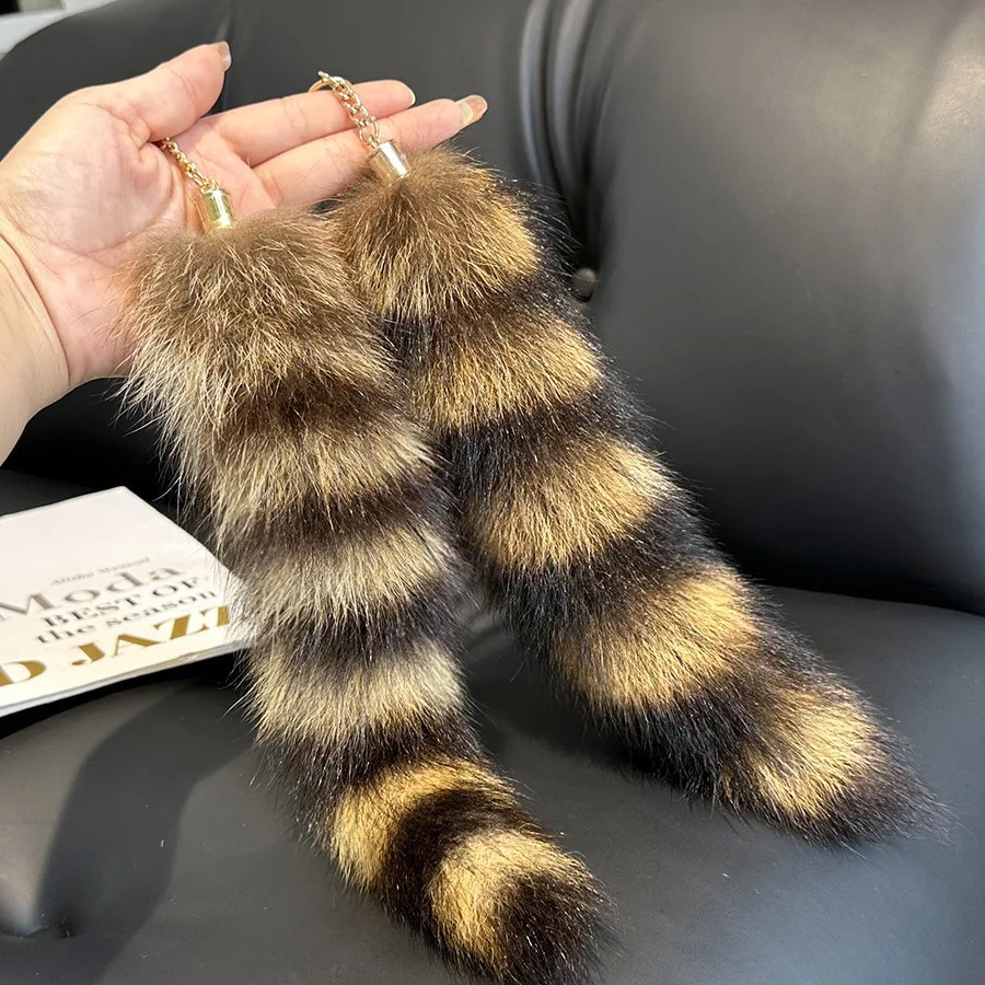 Amerikanischer Waschbär-Schwanz Schlüsselanhänger, Elektrofahrzeug-Schlüsselring, Plüsch-Taschenanhänger, Geburtstagsgeschenk