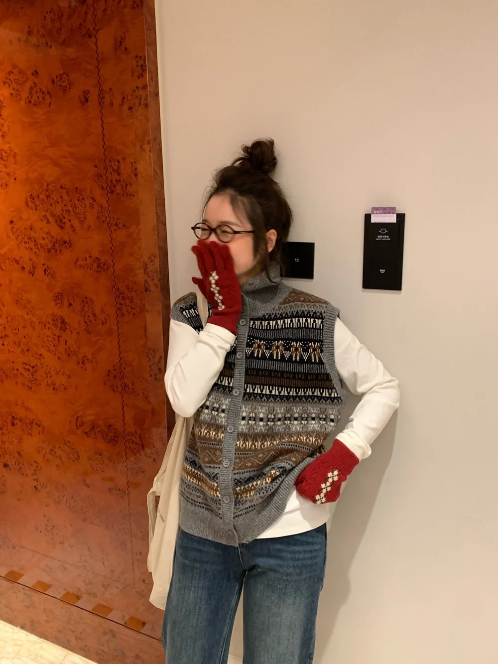 

Xubeng High Ne Knitted Vest Women's Svel Loose Fit Fair Isle Motif Faionable Retro Sle Winter Warm Cardigan